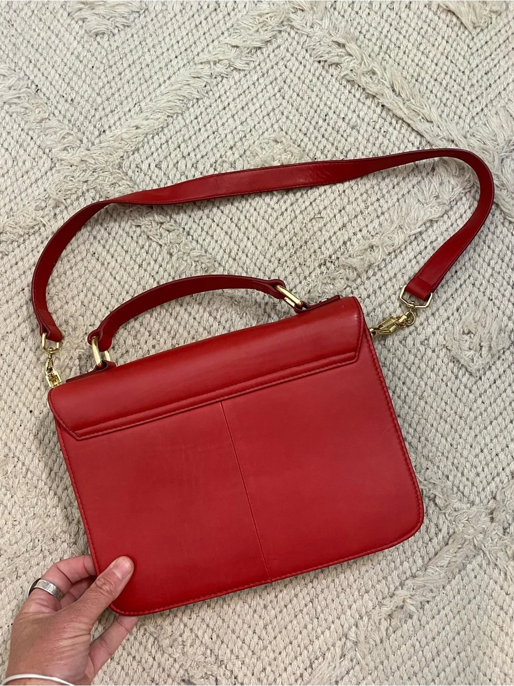 J. Crew Red Leather Top-Handle Satchel with Gold Hardware